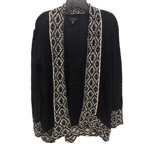 Lucky Brand Aztec Cardigan Sweater Black Cream Geometric Knit S Tribal Boho